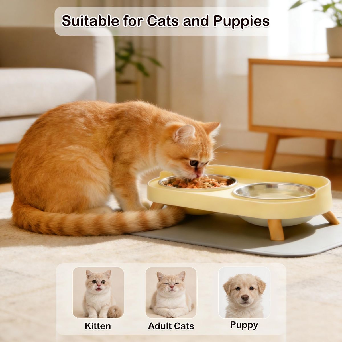 Cat Feeder Elevated Cat Feeder Dual-Bowl Cat Feeder Cat Food Bowl Cat Water — image 3