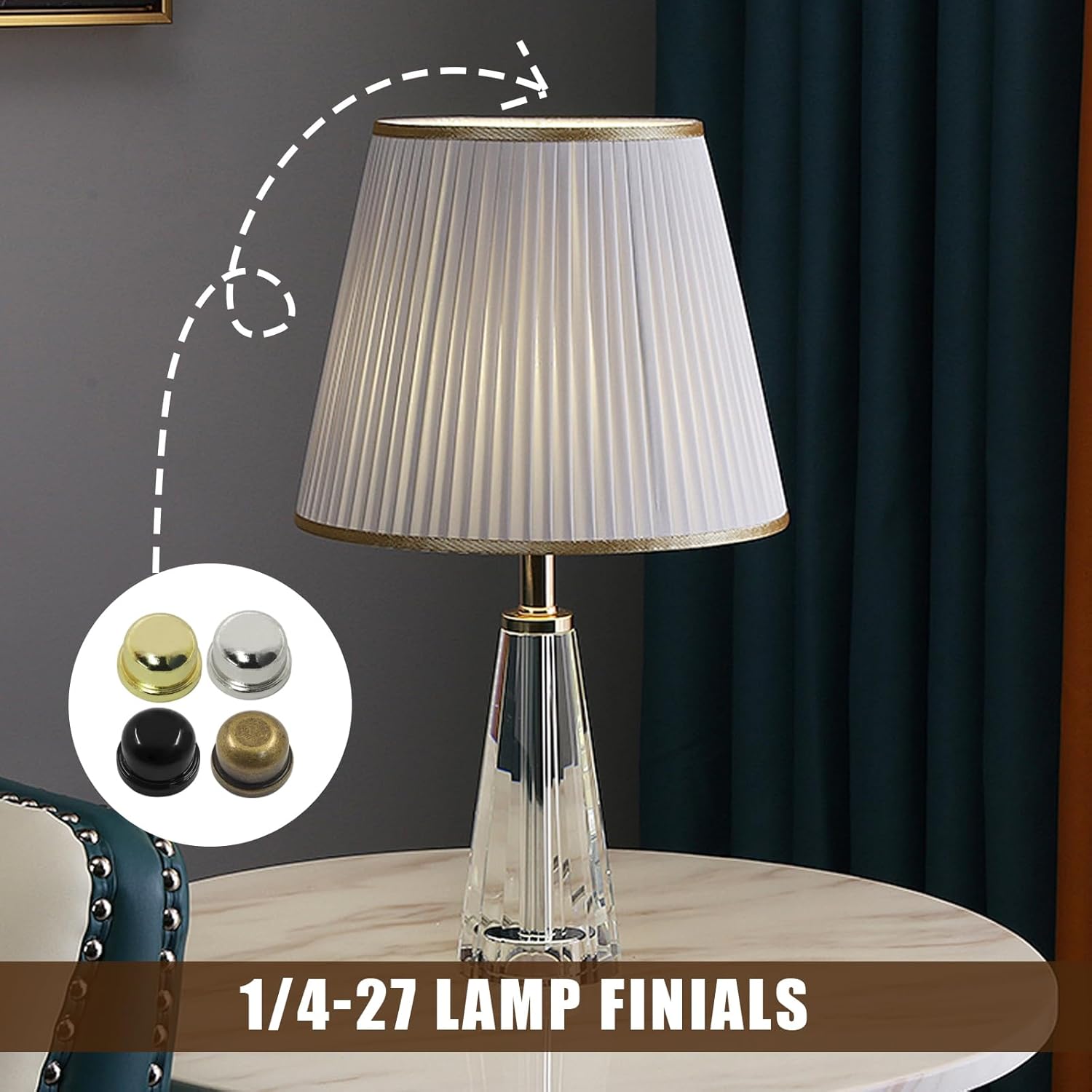 Biaungdo 8 Pack Metal Lamp Finial Cap Knob, Lamp Shade Screw Cap Top Lamps Decoration for Lamps Shade Holder, 1/4-27 Inch, 4 Colors — image 5