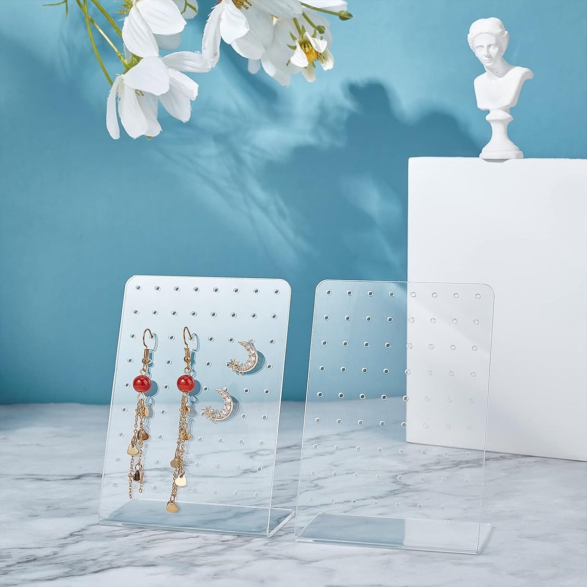 Acrylic Earring Holder - 4-Piece Set with 72 Compartments Earring Display Stand Retail Display Cabinet Earring Display Stand Personal Storage 3x2x4.5 inches — image 3
