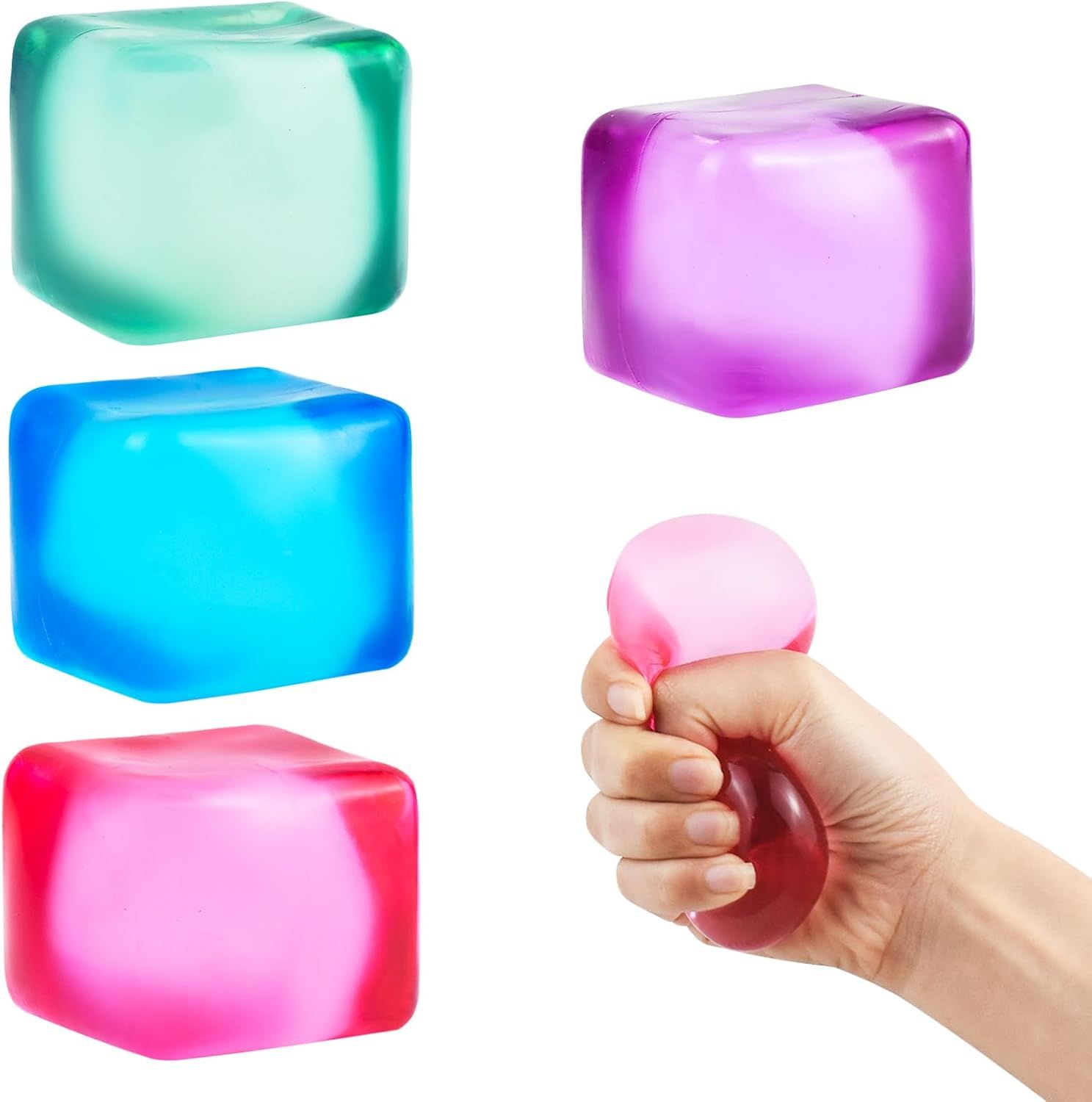 4 PCS Colorful Stress Cube - Sensory Fidget Squeeze Toy with Super Solid Squish-Slow Rising Ice Cube Stress Balls-Stress Relief Hand Toy-2.16" Cube — image 2