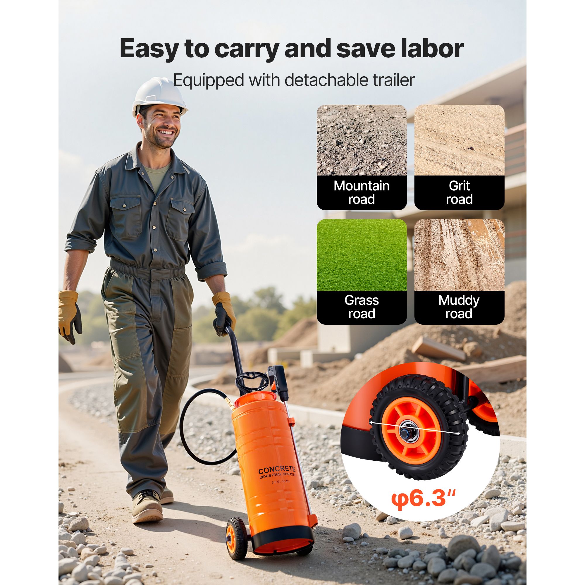 Industrial Concrete Sprayer with Wheeled Cart, 14L Stainless Steel Sprayer, Heavy Duty Tri-Poxy Pump Sprayers, 52cm Wand, 1.2m & 3m Hoses, 2 Brass Nozzles for — image 4
