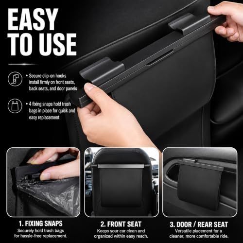 1Pack Car Trash Can Leak-Proof, 4 Pack Black Large Capacity Auto Trash Bin | With Magnetic Opening, Multi-Purpose Open-Top Car Organizer for Backseat, Console — image 6