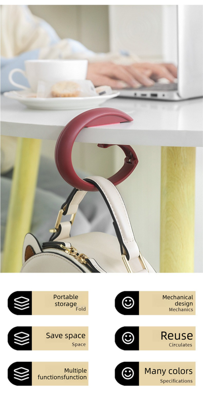 2 PCS Portable Purse Bag Hook Hanger Table Edge Holder Burgundy Foldable Non-Slip Clip for School Desk Office & Cafe โ image 4