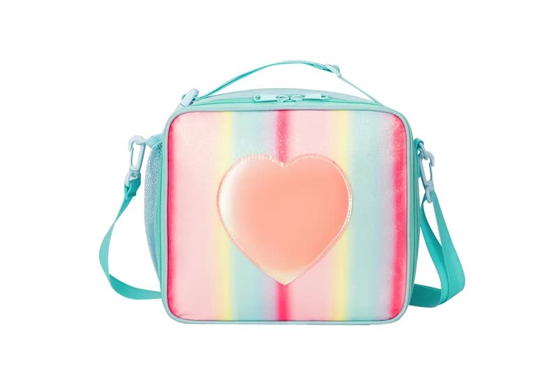 Orange Sparkling Rainbow Heart Insulated Lunch Bag for Kids - Portable School Lunch Box with Shoulder Strap — image 4