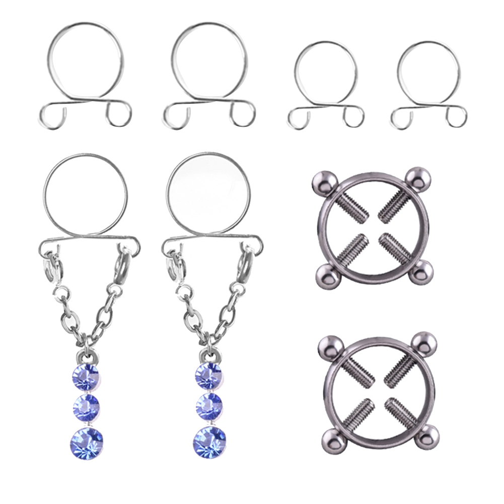 Fashion Water Drop Screw Non Pierced Nipple Ring Set Nipple Ring Body Jewelry (Blue)