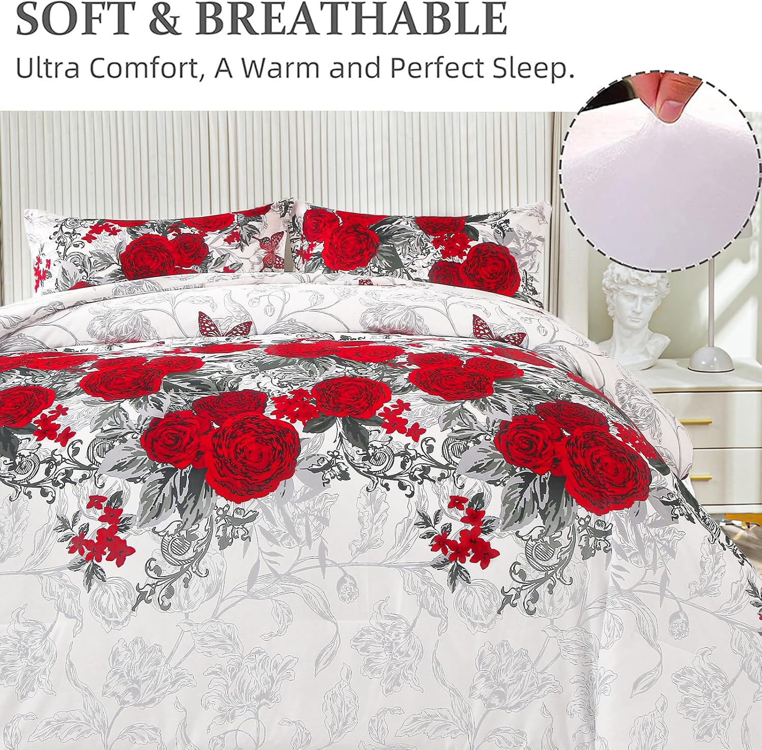 Luxurious rose Soft white 3 Pc Comforter & Pillow Cover Set โ image 4