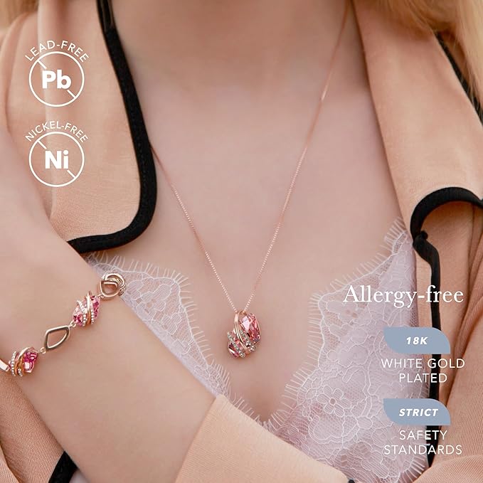 Wish Stone Pendant Necklace, Necklaces for Women with Birthstone Crystals, Allergy-Free Jewelry for Women with Gift Box, 25K Rose Gold Plated or Silver-tone — image 2