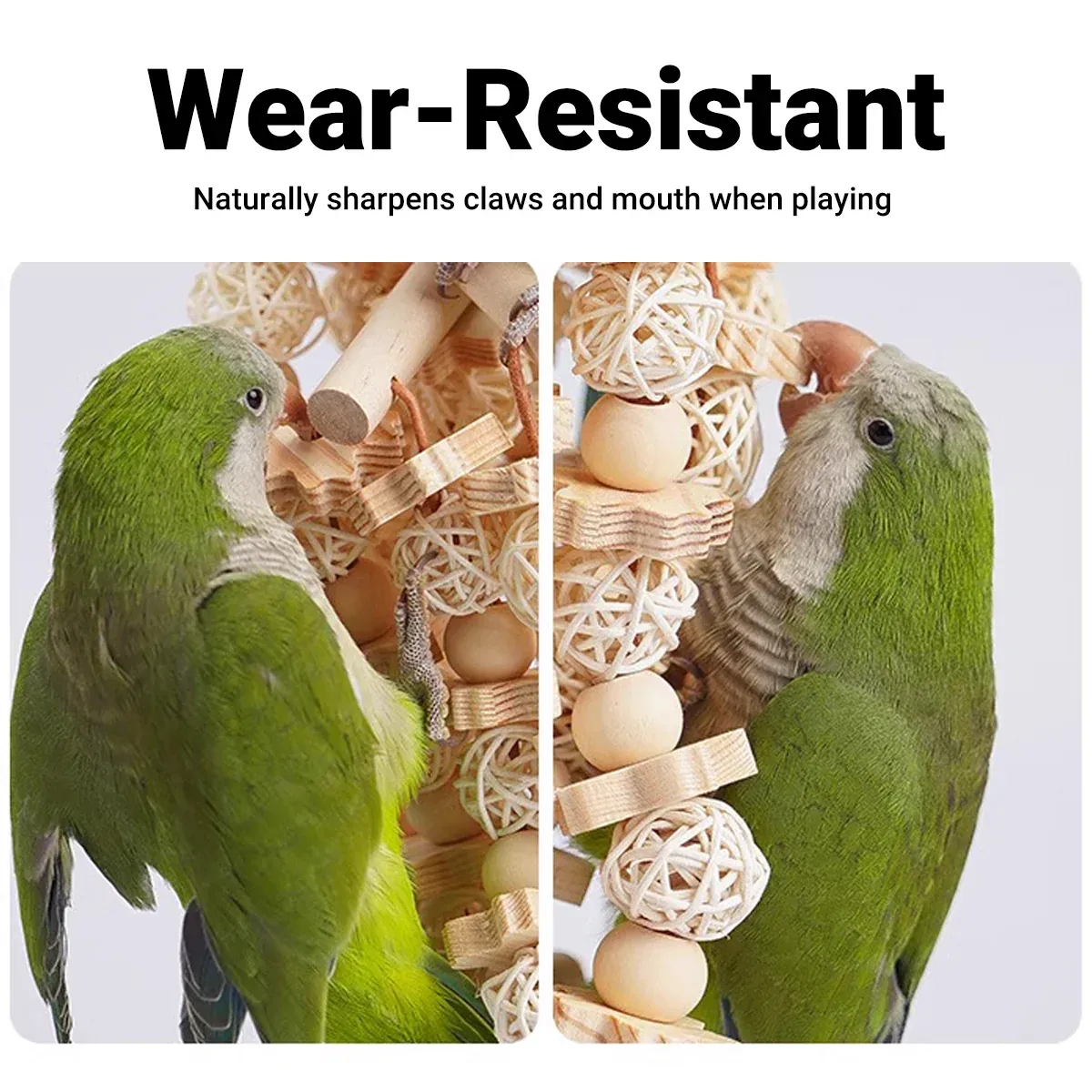 Wooden Parrot Chew Toy Bird Interactive Biting Toy Natural Rattan for Cage — image 5