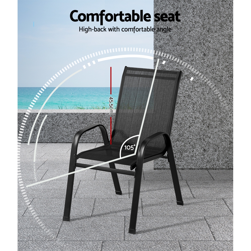 Gardeon 6PC Outdoor Dining Chairs Stackable Lounge Chair Patio Furniture Black — image 4