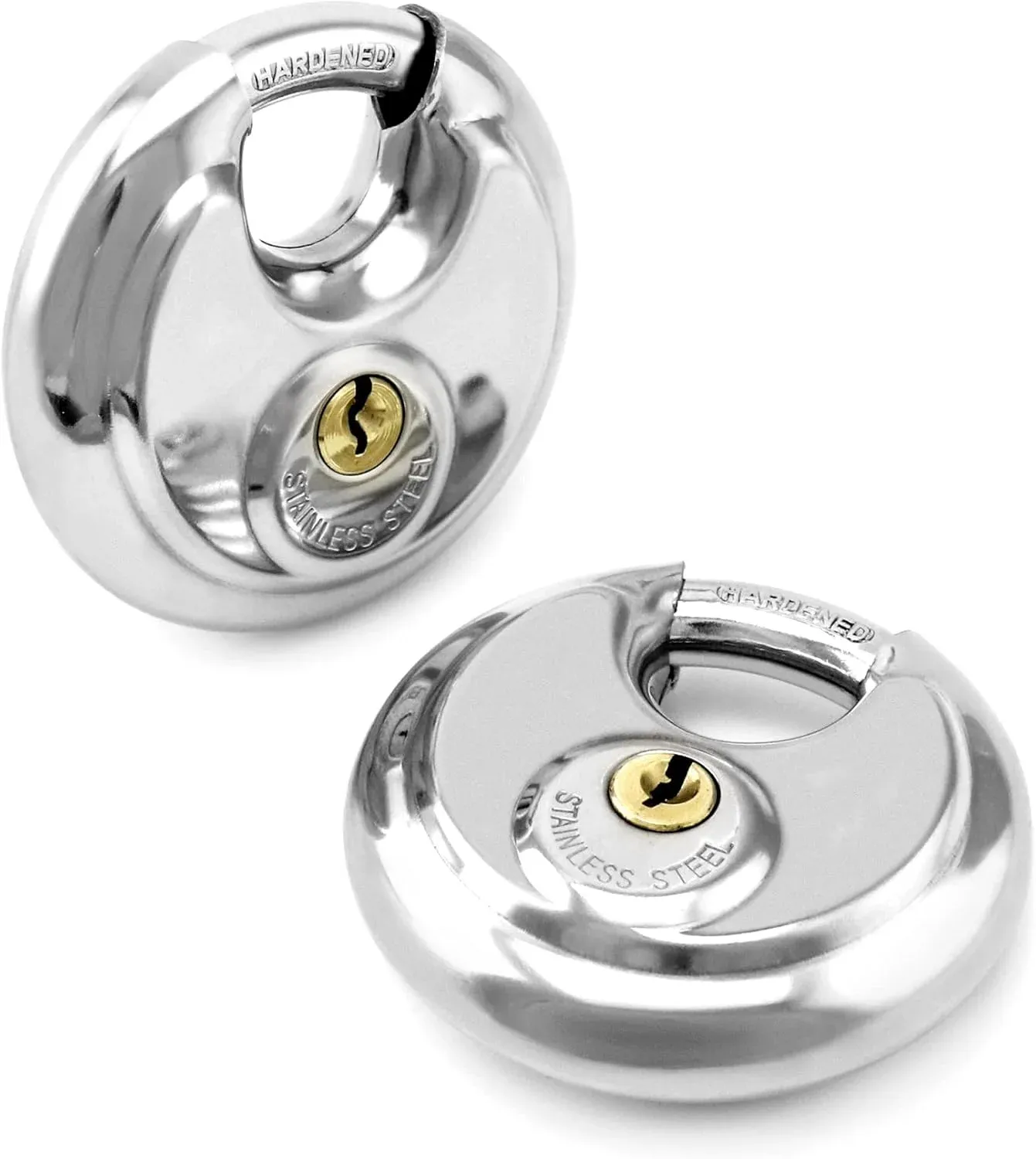 Keyed Alike Disc Padlock 4 Pack, Stainless Steel Discus Lock with 3/8 Inch Shackle for Garages, Fences, Sheds, Storage Units, 2-3/4 In โ image 4