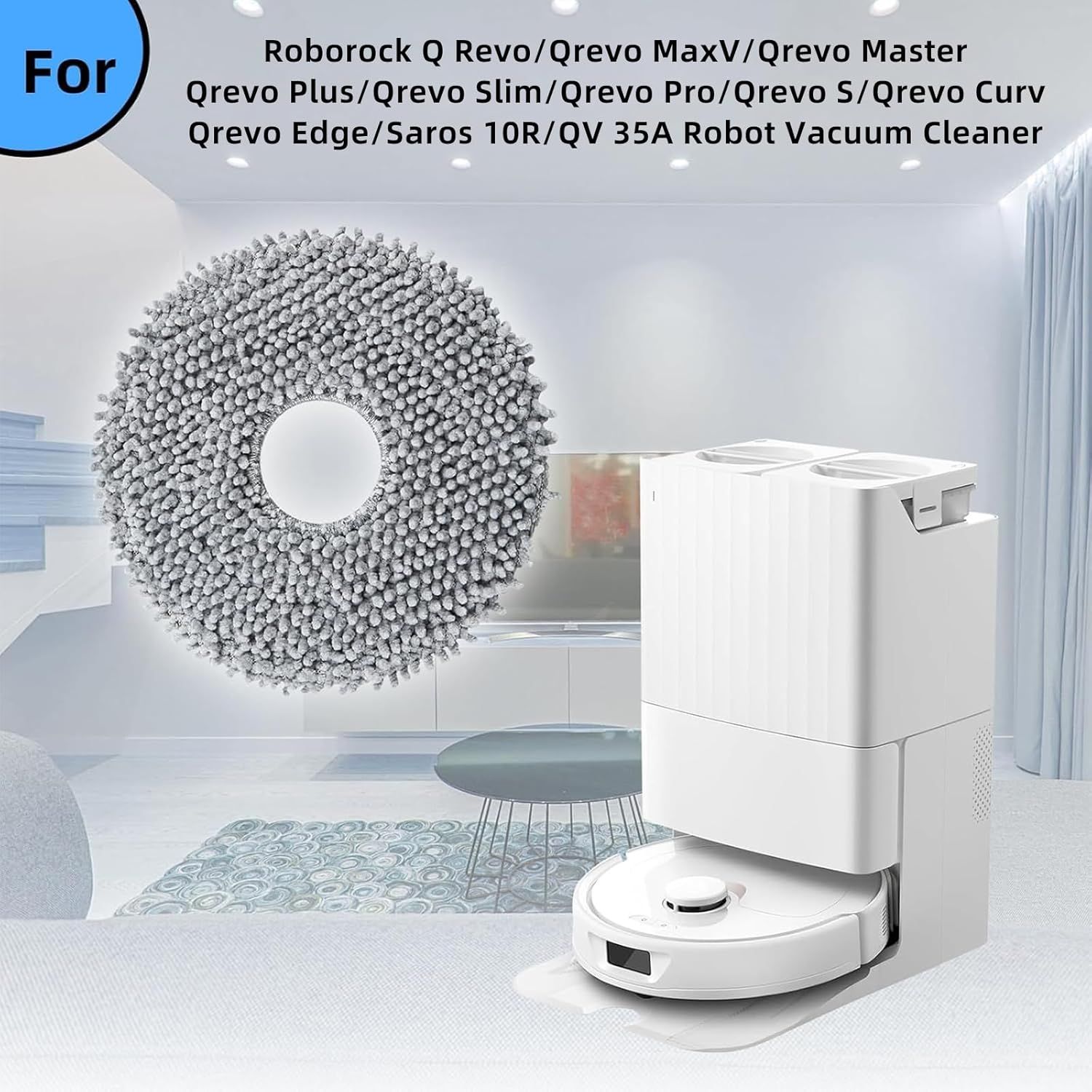 8 Pack Mop Pads or QV 35A/Saros 10R/Q Revo/Qrevo S/Qrevo Pro/Qrevo Plus/Qrevo Master/Qrevo Slim/Qrevo Curv/Qrevo Edge Robot Vacuum Cleaner, Spin Cleaning Pads — image 4