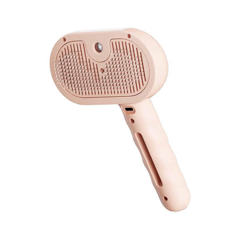 Rechargeable Pet Massage Comb with Spray, Anti-Shedding, Detangling, and Cleaning Comb - Pink