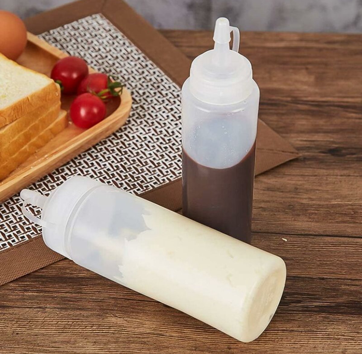 4 pieces - 200 ml - Dosing bottle - Squeeze bottle - Sauce bottle - Garnish bottle - Plastic - White - with spout cap - Leak-proof lids - With check marks โ image 6