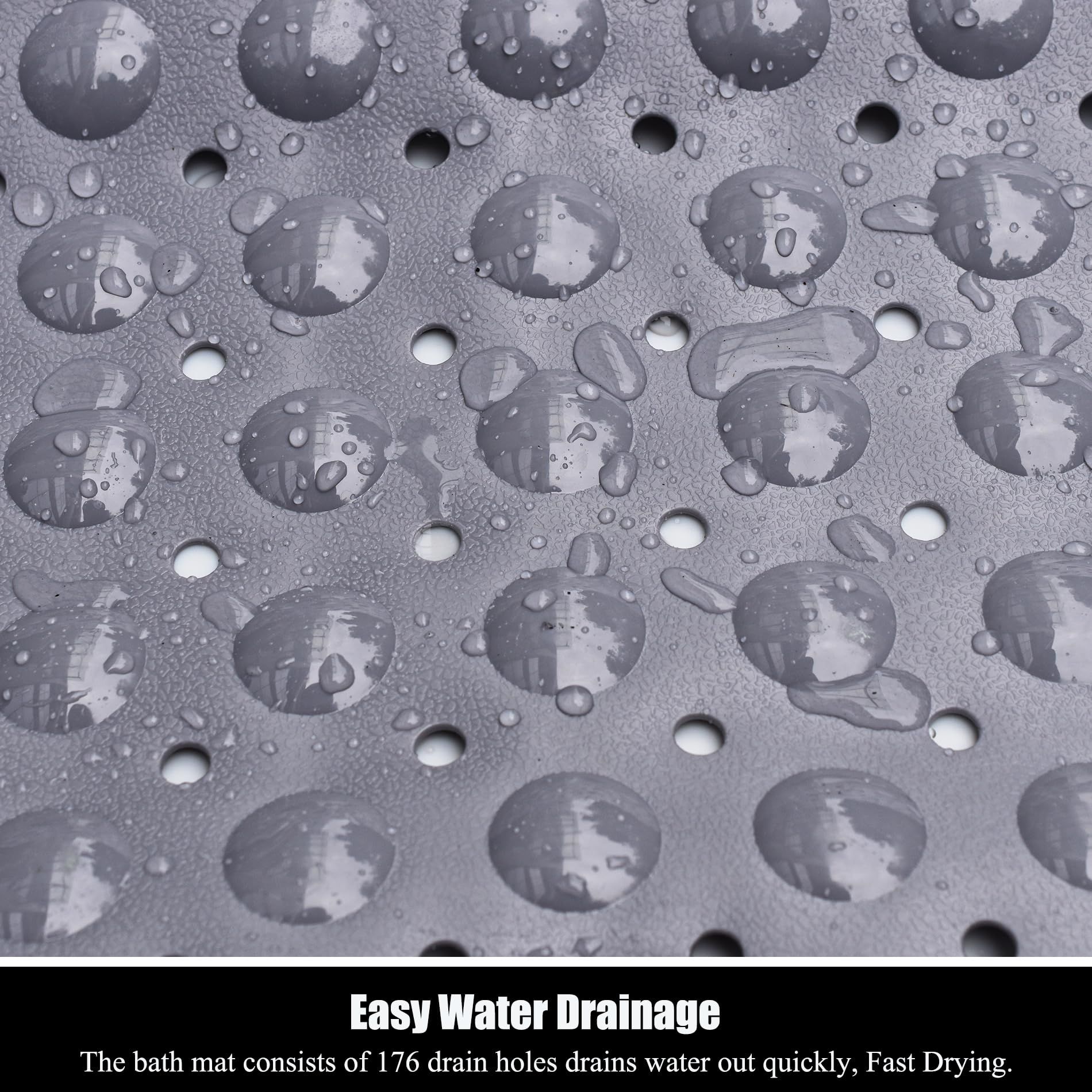 Machine Washable Shower Mats with Suction Cups and Drain Holes, Bath Tub Mats for Bathroom Non Slip, Grey — image 4