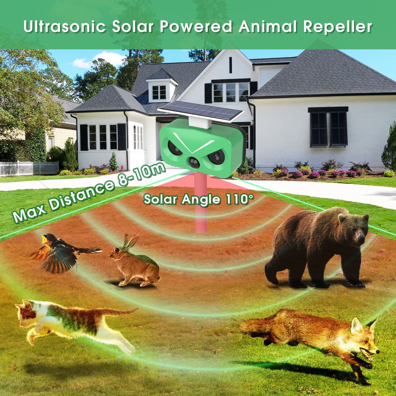 Animal Repellent Outdoor, Ultrasonic Pest Repeller with Motion, Light Sensor and Sound for Cat/Birds/Deer/Skunk/Rat/Squirrel — image 3