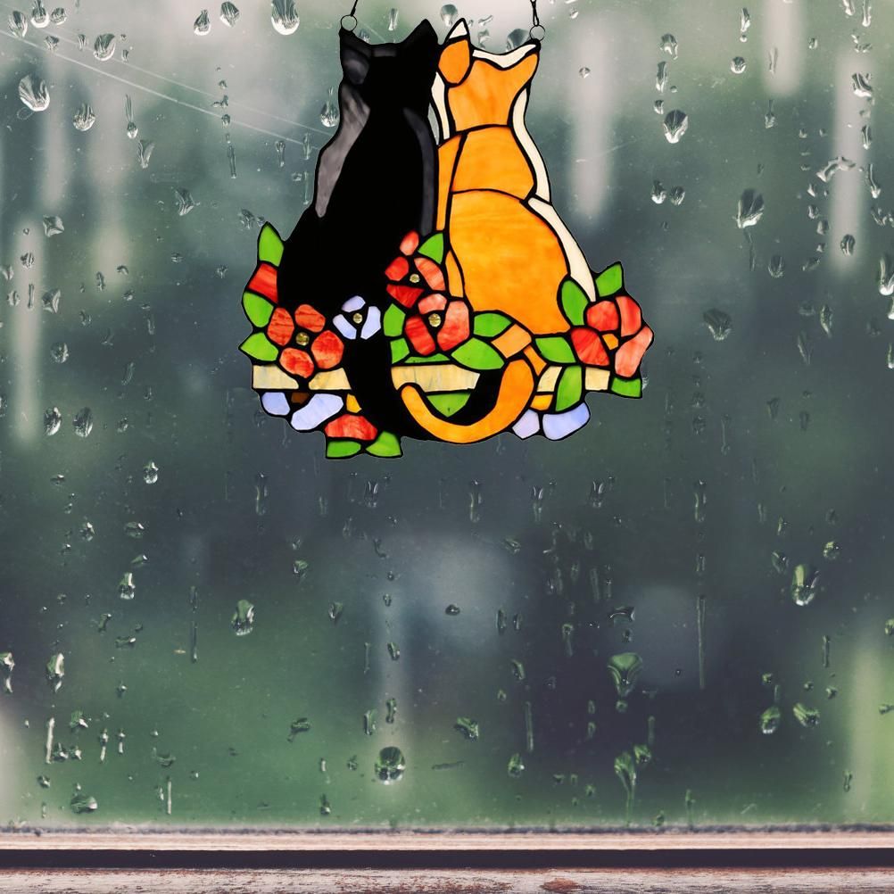 Stained Glass Cats Window Panel Stained Suncatcher Hanging Ornaments Home Decoration โ image 6