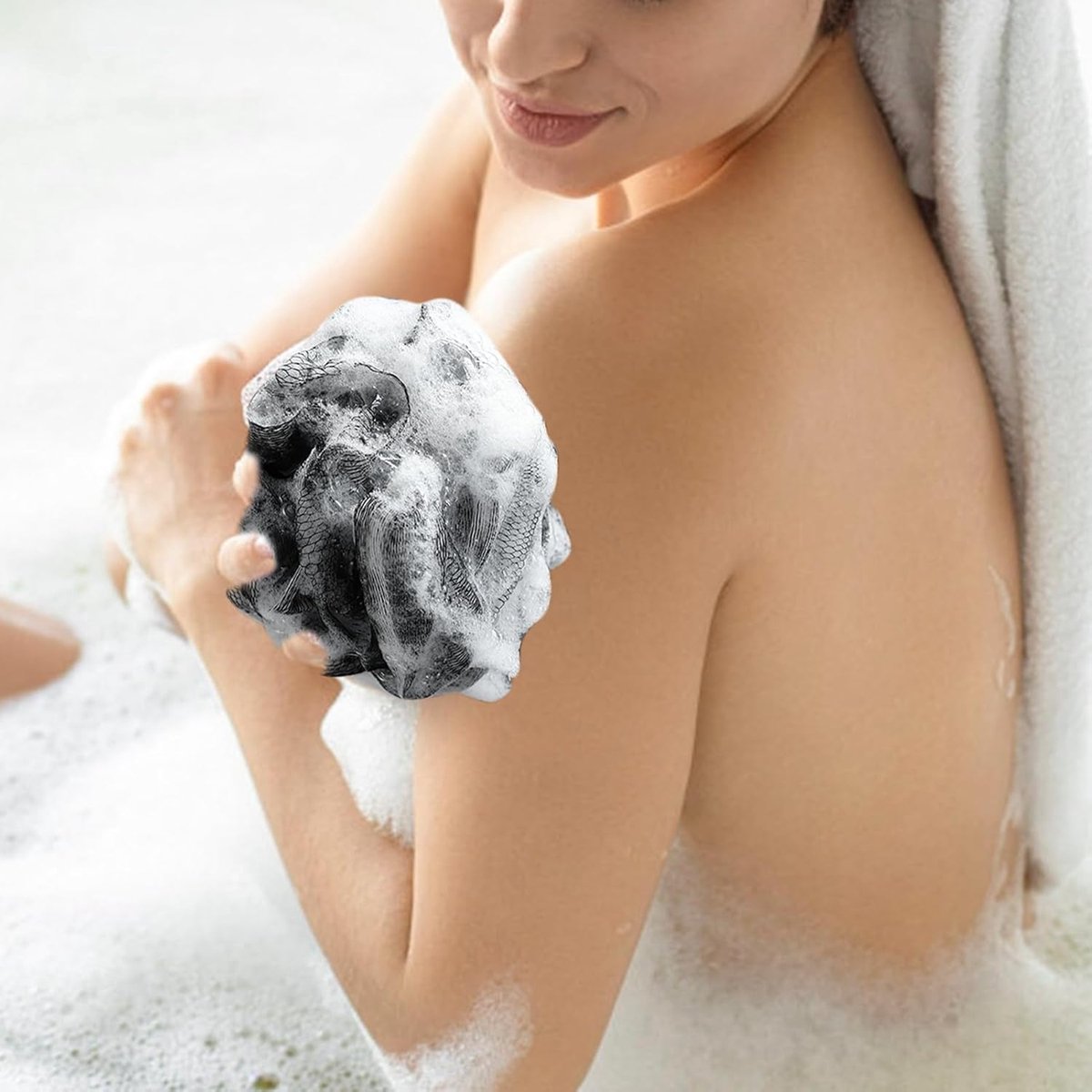 5-pack bath sponge - bath ball - exfoliating sponge - bath sponge - shower sponge - (black) — image 4