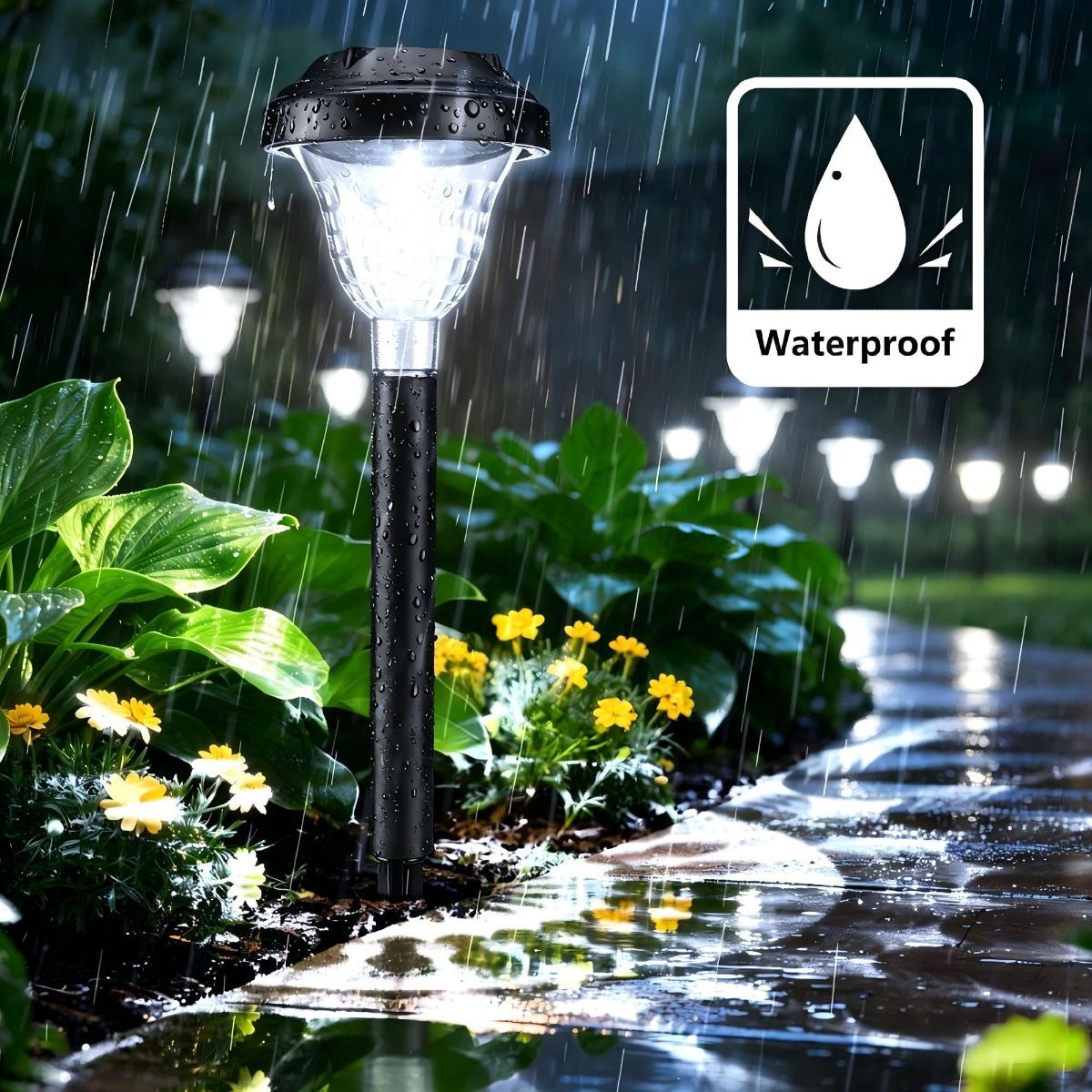Solar Landscape Lights 4-Pack 10-LED Warm White Outdoor Lights Garden Lights - Warm White - Size 13.4in — image 4