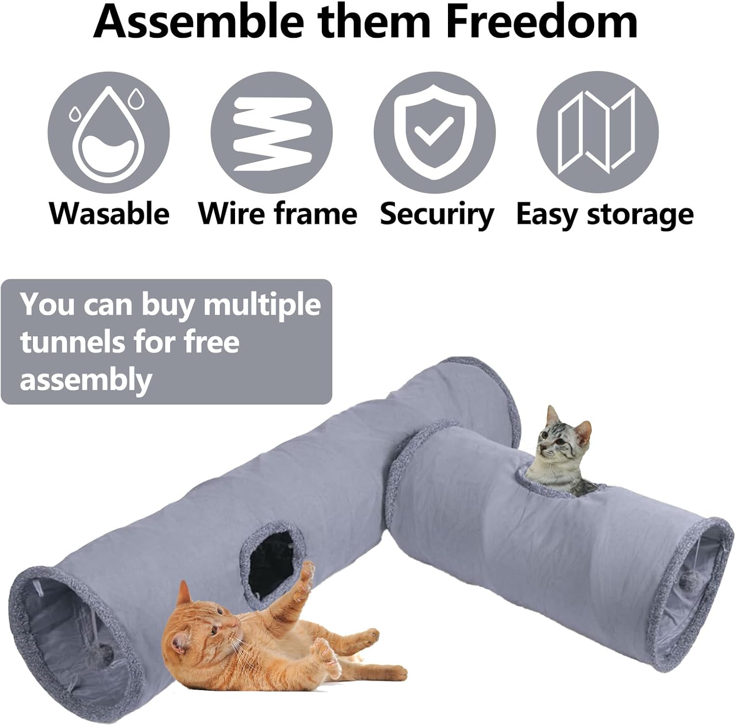 Cat Play Tunnel - 1 Piece - Indoor Outdoor Pet Play Tube - Crawl Tunnel - Play House - Grey — image 5