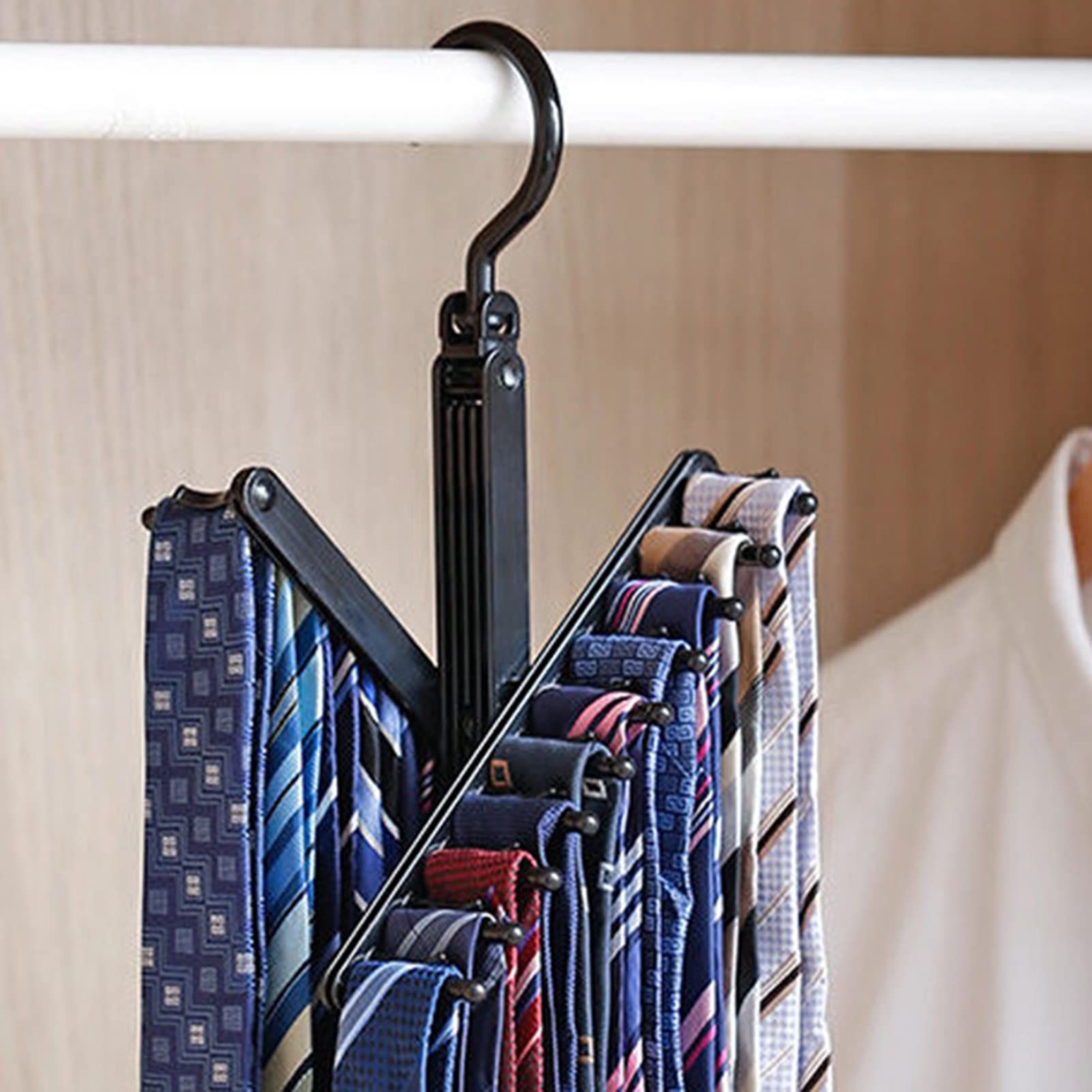 Adlustable Tie Rack Retro Tie Belt Storage Hanger Organizer for Men Closet Space Saving Rack for Necktie Belts Scarves Organize — image 3