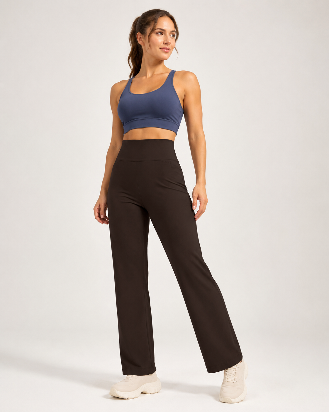 Women's High Waisted Straight Leg Yoga Pants (L size) - Coffee Brown, Relaxed Full Length Fit with Rear Waist Pocket for Yoga, Pilates, Walking and โ image 4