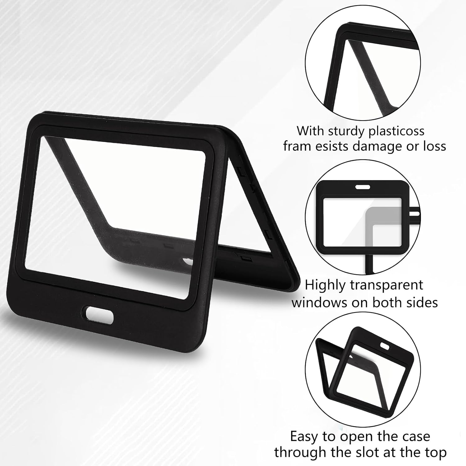 1 Pcs ID Badge Holder with Double-Sided Windows Horizontal Hard Plastic Case Black Card Protector Pouch for Office School ID Credit Cards Proximity Key Cards — image 3