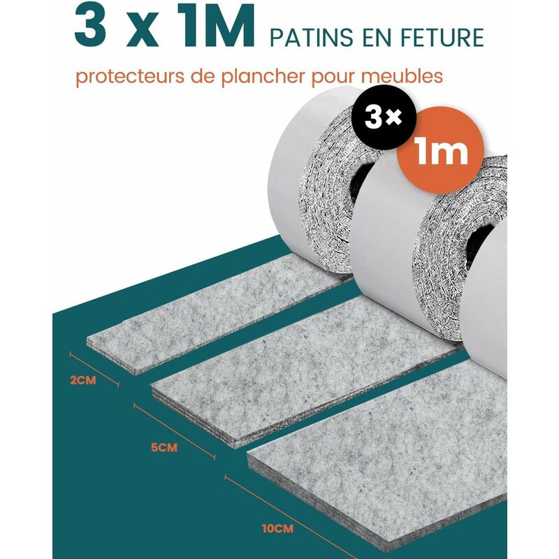 Self-Adhesive Furniture Pads, Furniture Chair Pads 3 ROlls (100 10Cm+100 5Cm+100 2Cm), Chair Pad 4Mm-Thick Felt Pad — image 2
