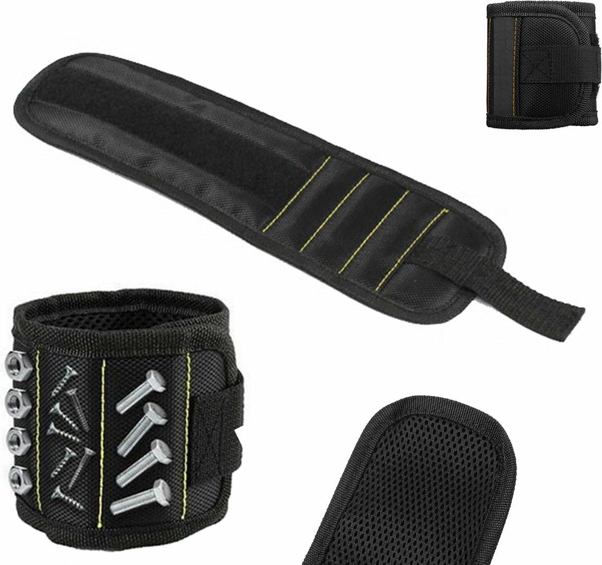 Magnetic Bracelet With 3 Magnetic Pockets | Wrist Tool Belt | Screw Wristband | DIY Bracelet | One Size | Black — image 2