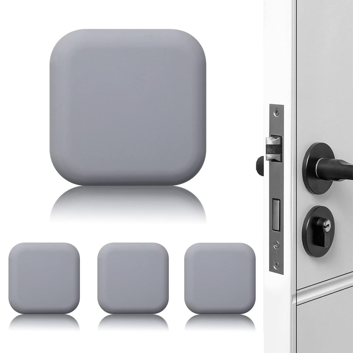 4Pack Door Stoppers Wall Protector Buffer Guard Doorknob Door Handle Bumper Self Adhesive Silencer Soft Rubber Crash Pad for Home Office - Gray square - Size 4