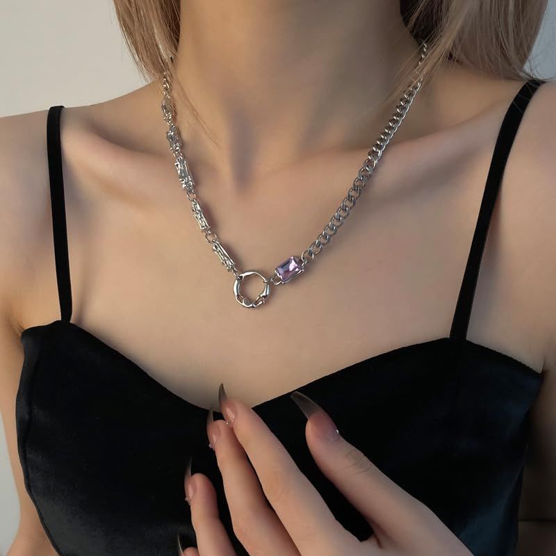 Simple Purple Diamond Circle Necklace Women'S Niche Light Luxury Ins Hip Hop Sweet Cool Design Sense Cold Wind Clavicle Chain โ image 4