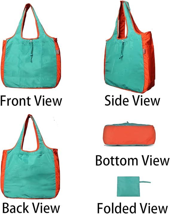 2 Pack Reusable Shopping Bags - 55LB Heavy Duty Foldable Grocery Tote Bags with Pockets, Machine Washable Nylon — image 3