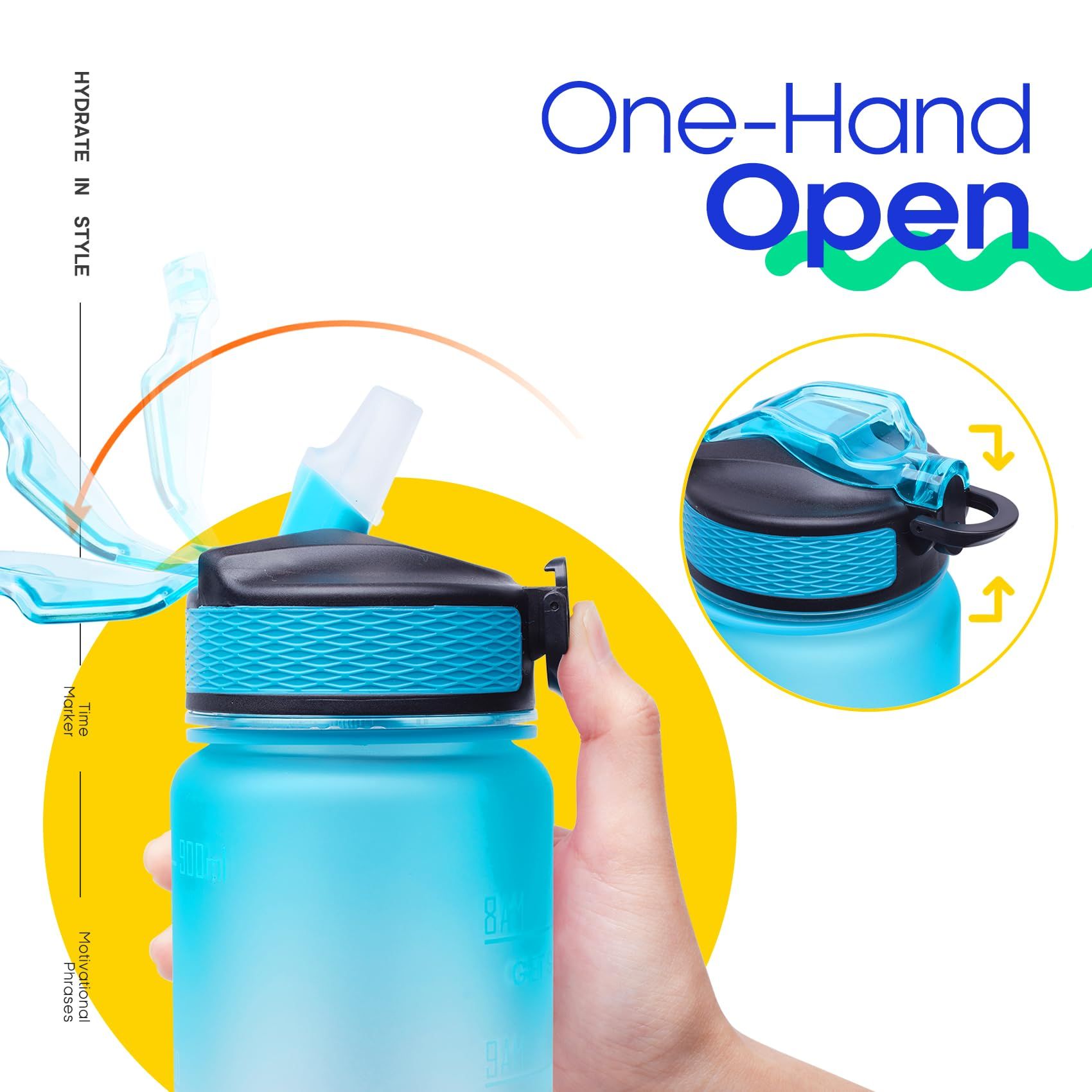 32oz Large Leakproof BPA Free Drinking Water Bottle with Time Marker & Straw to Ensure You Drink Enough Water Throughout The Day — image 4