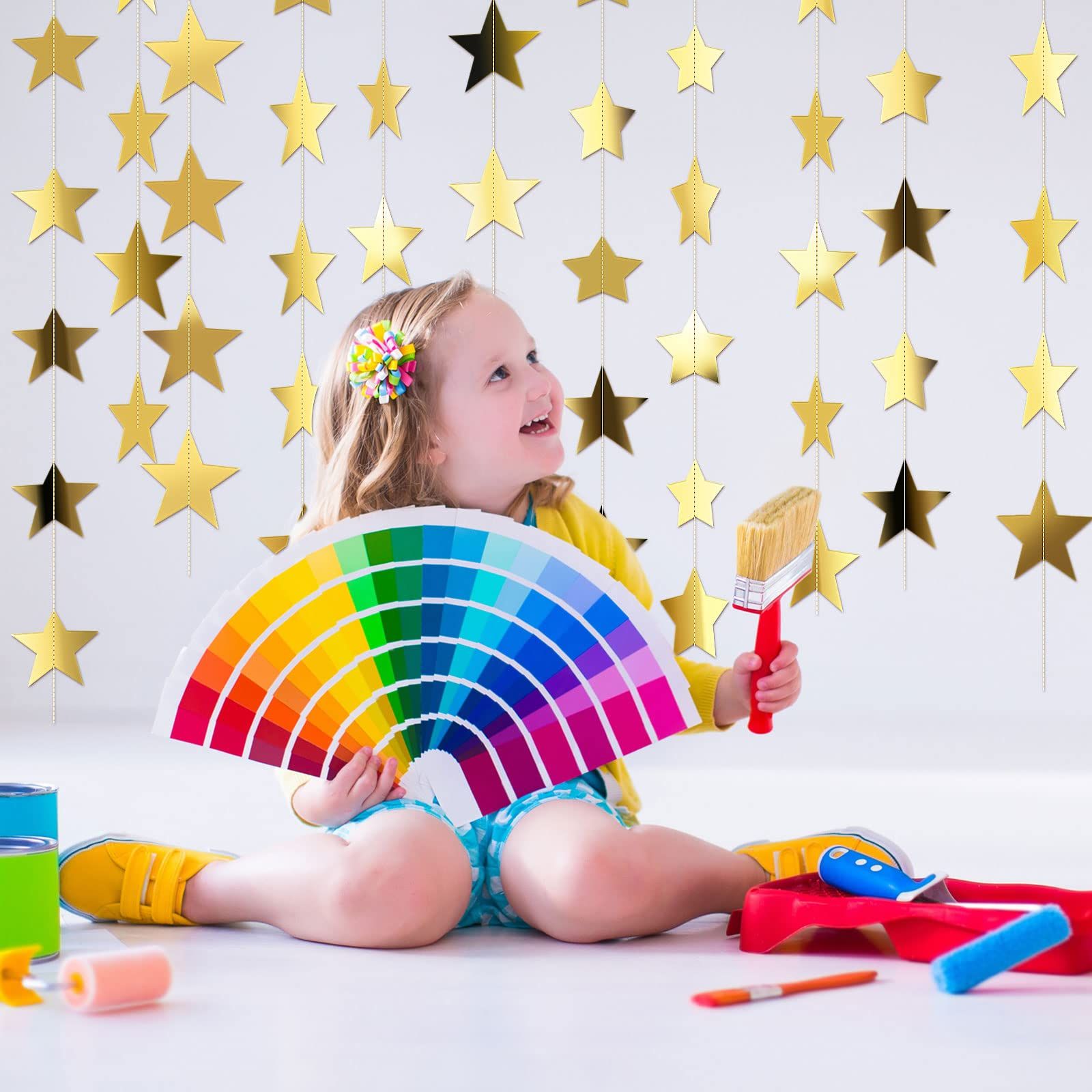 Glitter Star Banner Christmas Decor 130 Feet Star Hanging Bunting Banner Twinkle Backdrop for Homecoming Classroom Wedding Birthday Halloween Party — image 3