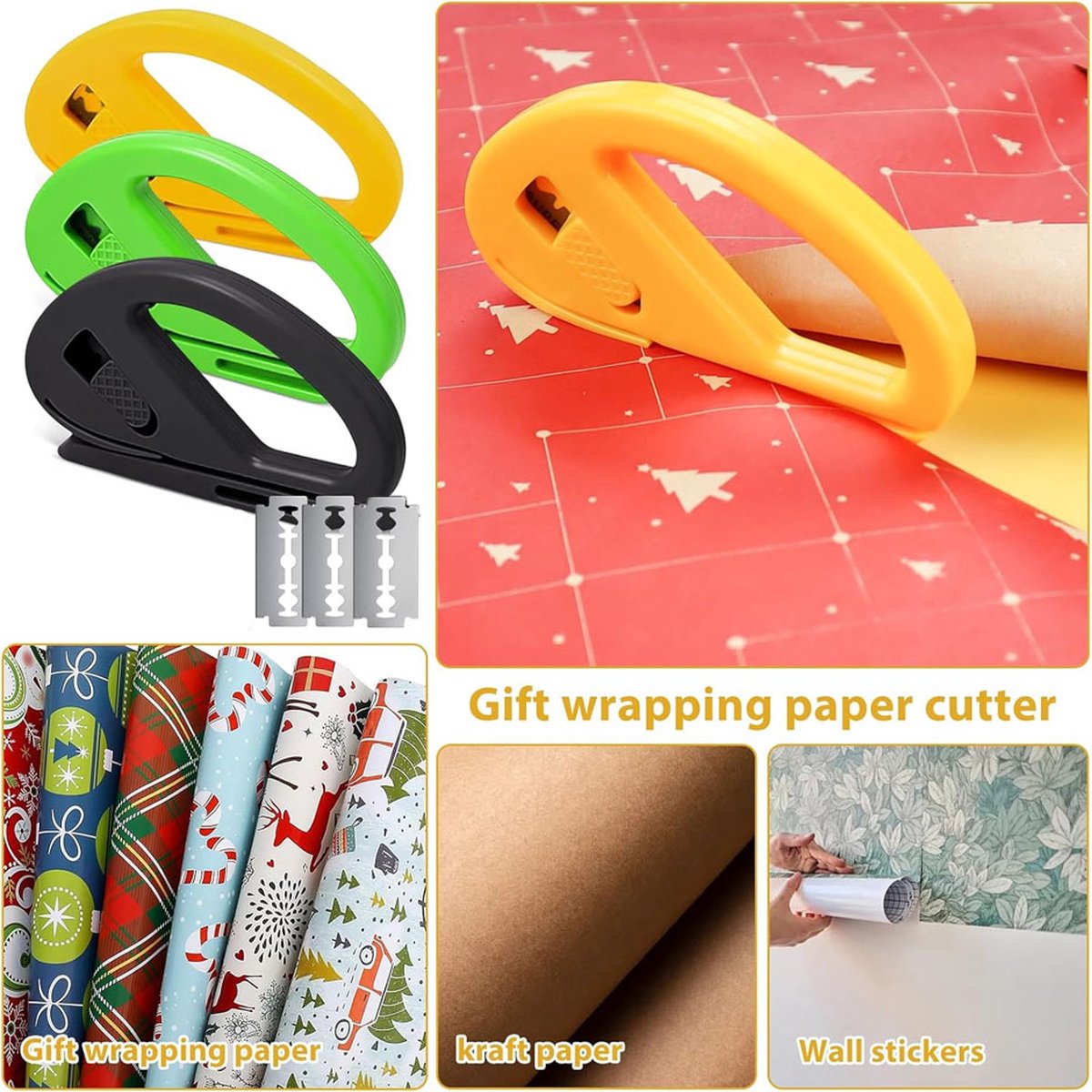 Wrapping Paper Cutter - 3 Pieces - Wrapping Paper Cutter - Wrapping Paper Roll Cutter Aid - Simple, Fast, and Safe - Ultra Sharp Blade - Paper Roll Cutter — image 2