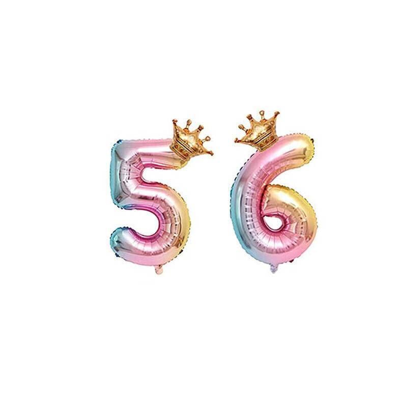 32 Inch Crown Number Foil Balloons Rainbow Iridescent Party Decoration - Crown 0 โ image 3