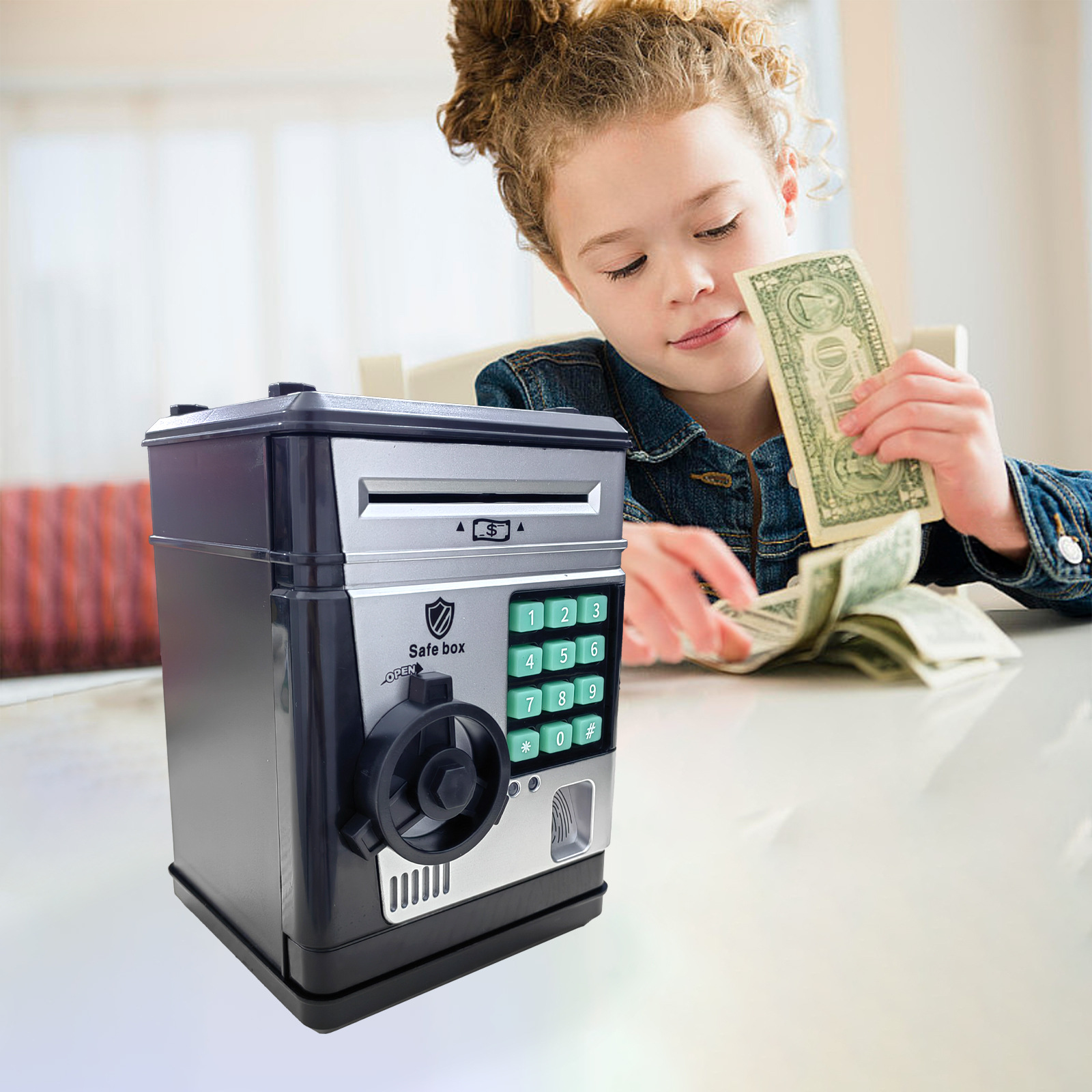 Electronic Piggy Bank Safe Box for Kids - Automatic Bill & Coin Bank with Password Protection, Music & Lights(black) โ image 4