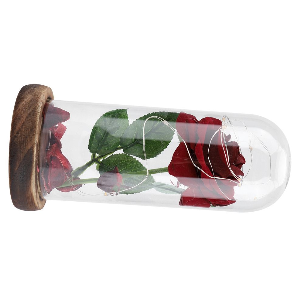 Preserved Rose Flower LED Light with Glass Cover Wooden Base Valentines'Day Wedding Gift Red โ image 6