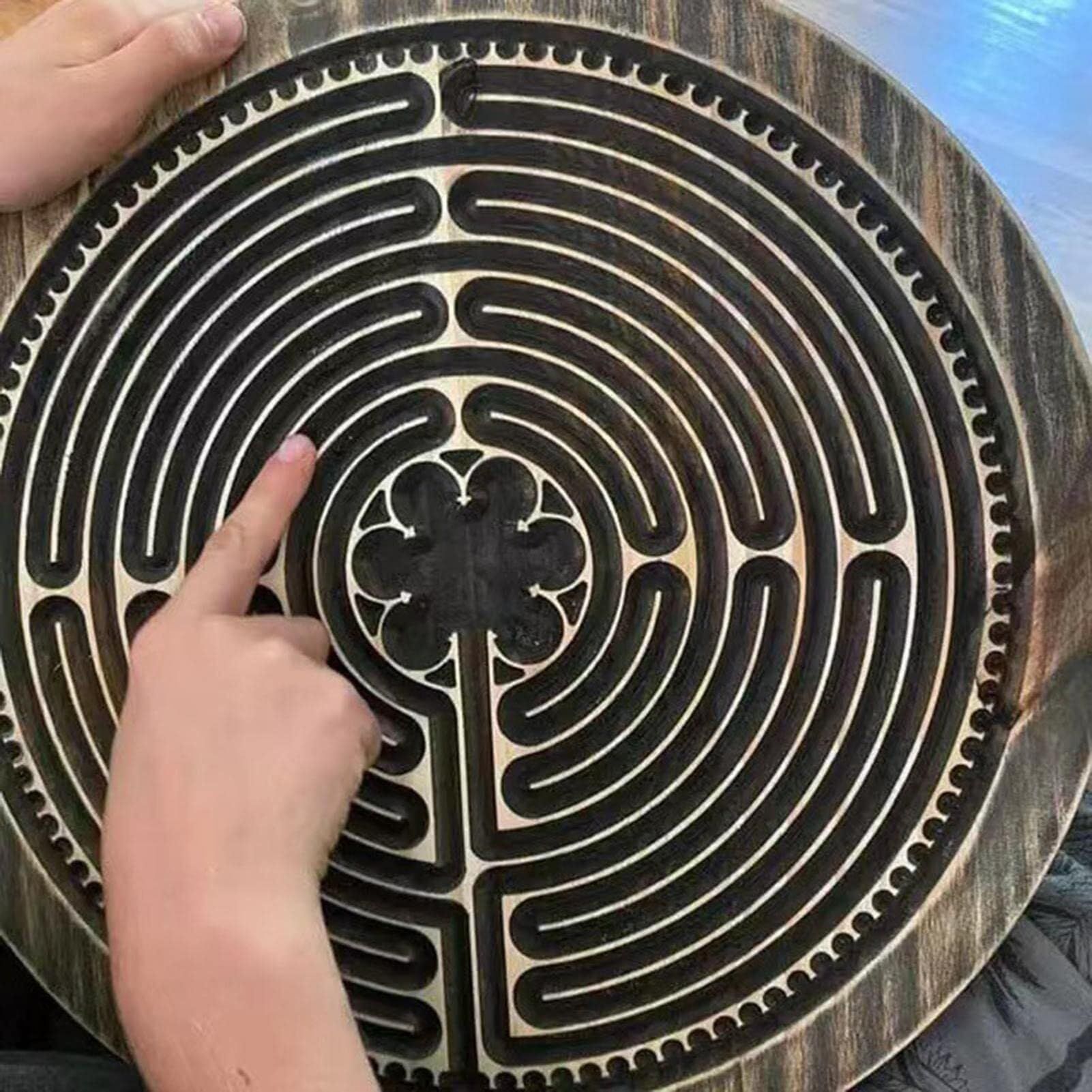 Meditation Finger Labyrinth Meditation- Round Design Handmade Wooden Finger Labyrinth Durable and Portable — image 3
