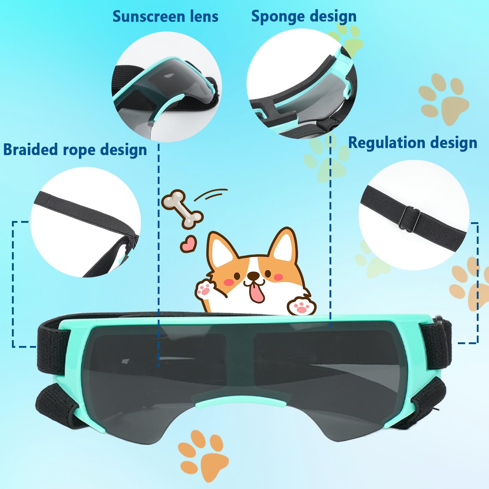 Fashion Goggles for Pets, Dog Sunglasses Small Breed, Dog Goggles for Small Dogs Windproof Anti-UV Glasses for Dogs Outdoor (Blue) โ image 4