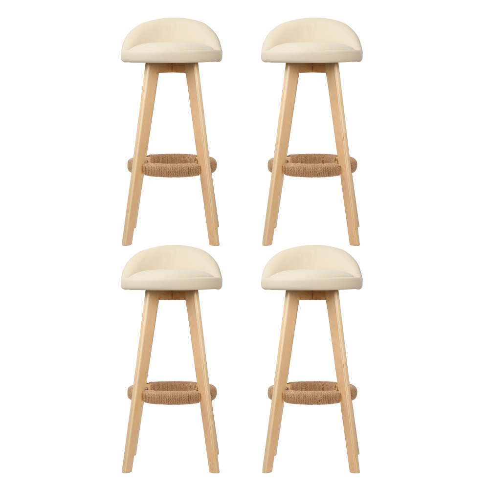 Artiss 4x Bar Stools Padded Leather Wooden Beige — image 3