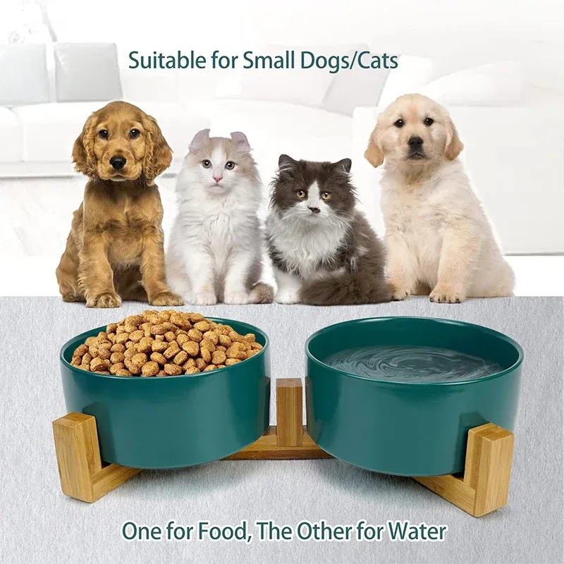Ceramic Pet Bowl Double Cat Food Bowl Dog Water Bowl Feeding Drinking Bowl Set - Black โ image 5