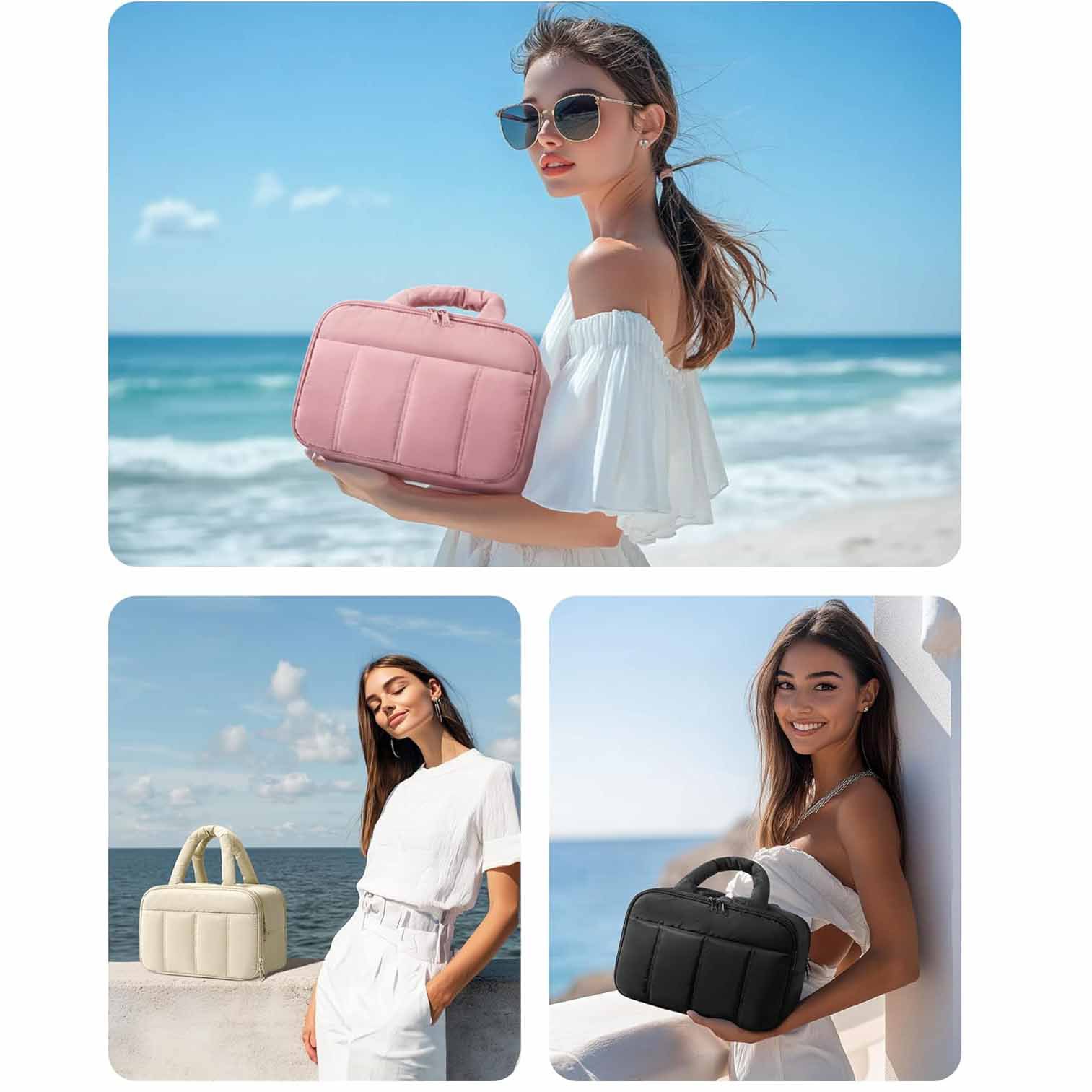 White Puffy Travel Wash Bag with Wide-Mouth Access and Wet-Dry Pockets β image 6
