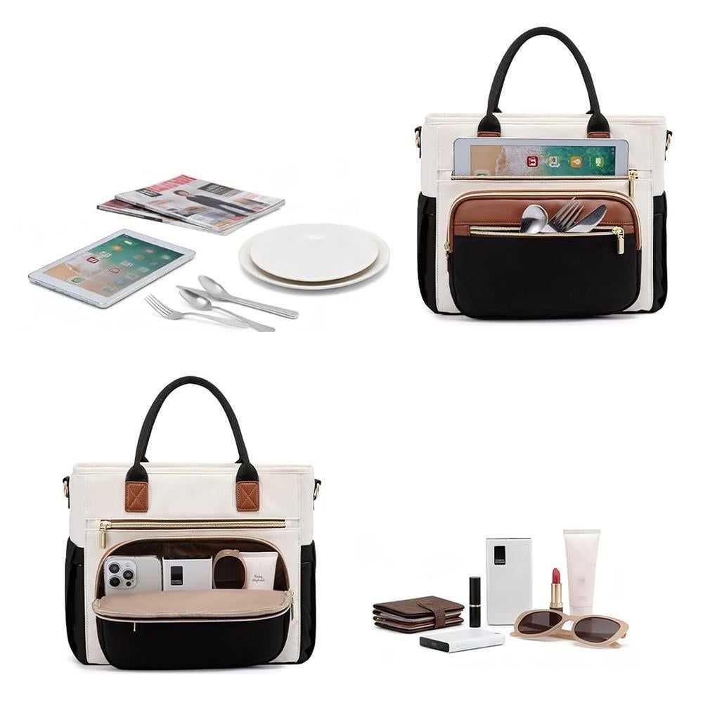 Insulated Lunch Bag Double Layer Leakproof Cooler Tote for Work - Brown — image 4