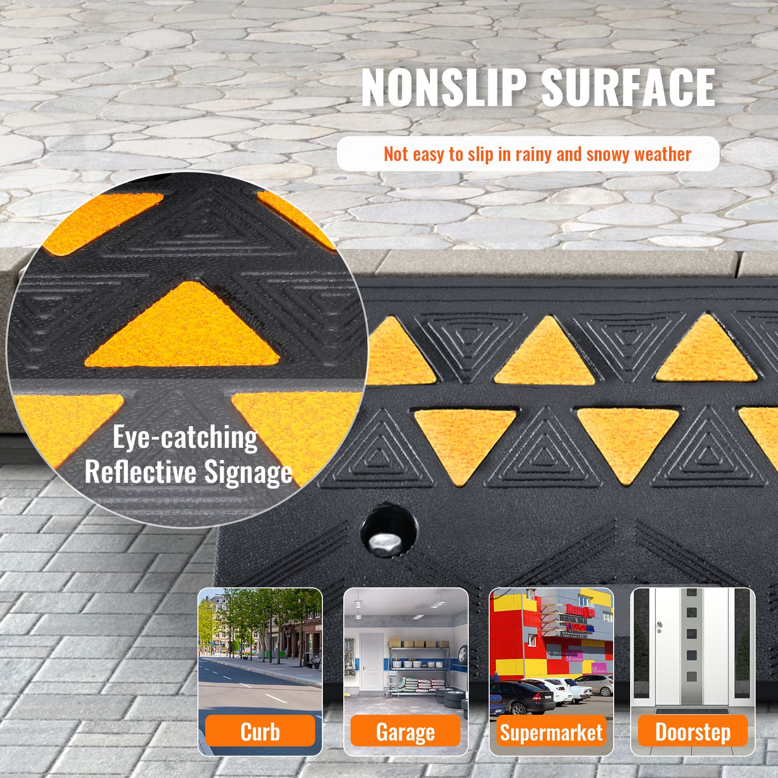 Rubber Curb Ramp 2 Pack, 11 cm Rise Height Heavy-Duty 15 tons Load Capacity Threshold Ramps, Driveway Ramps with Stable Grid Structure for Cars, Wheelchairs — image 4