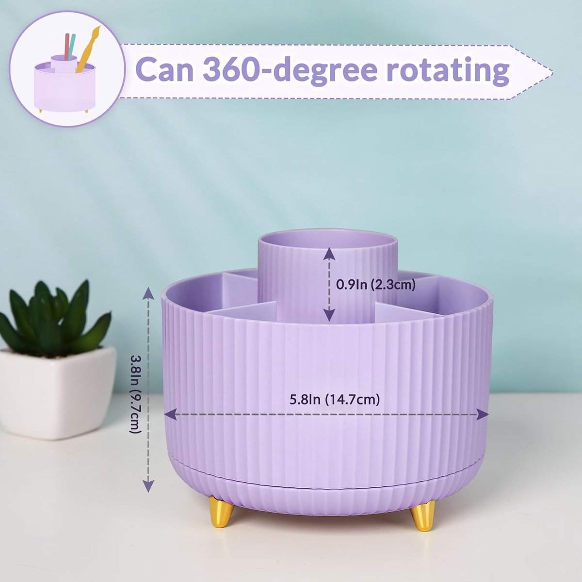 Storage Box - Rotating purple organizer for pens and art supplies - Storage box with compartments - Rotatable - Suitable for offices, schools and homes — image 6