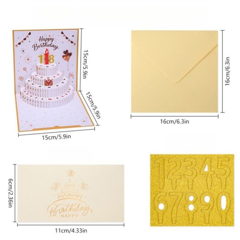 4-Pack - DIY Heart-Shaped Cake 3D Pop-Up Birthday Cards, Two-Color Paper Cut Foldable Greeting Cards - Red — image 3