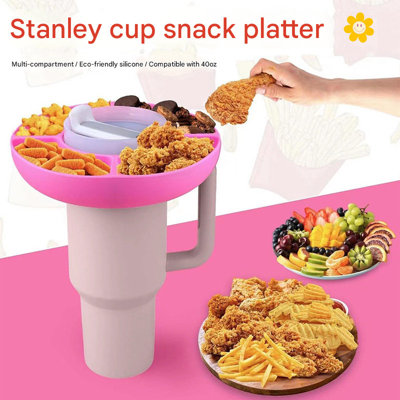 2 Pack Black Snack Bowl for Stanley 40oz Tumbler with Handle Reusable Silicone Snack Ring Divider Tray for Movie Night Road Trip and Camping — image 2