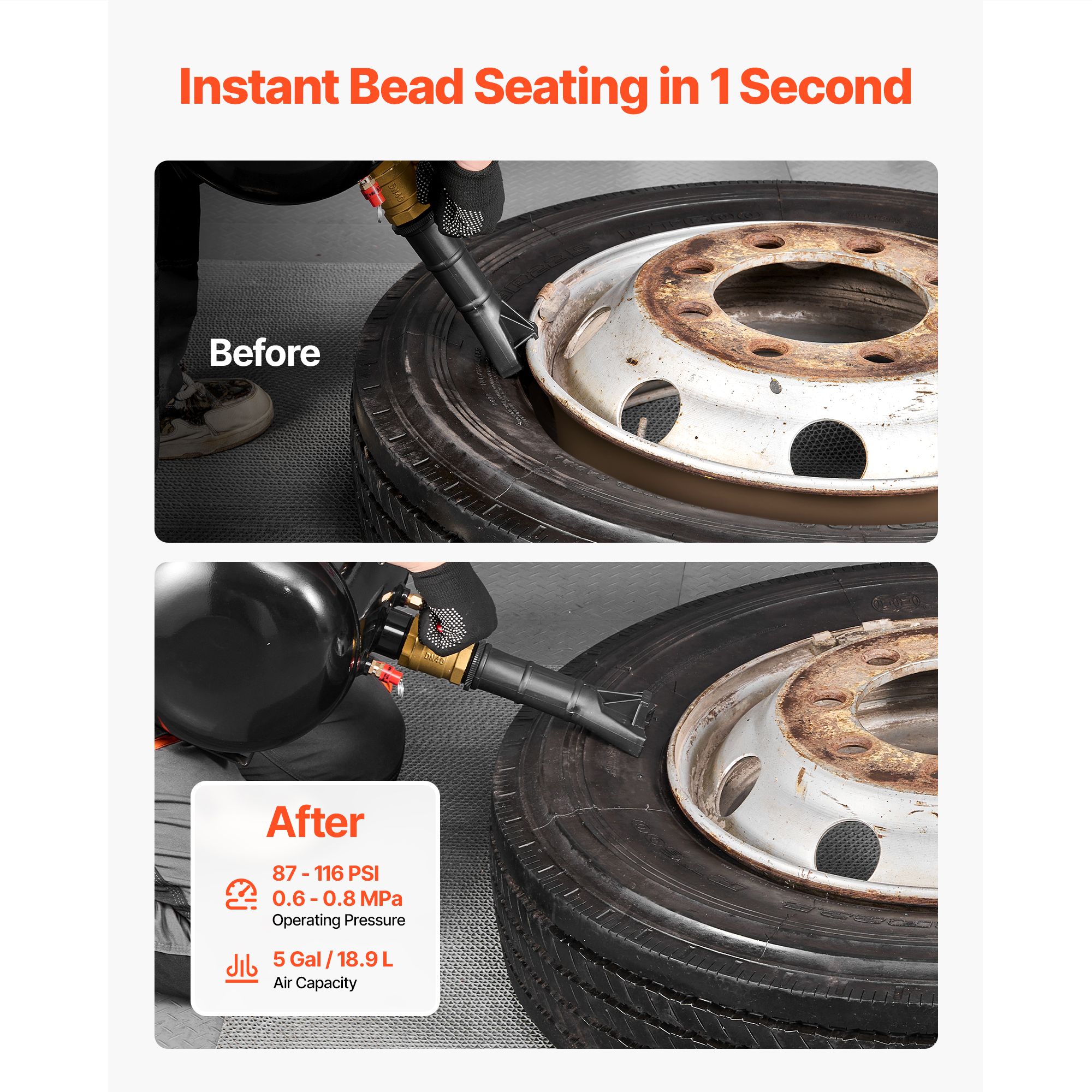 Air Tire Bead Seater, 5 Gal / 18.9 L, Heavy Duty Tire Bead Blaster Tool, 87-116 PSI Operating Pressure, Air Trigger Seating Inflator for Pickup, Truck, ATV โ image 2