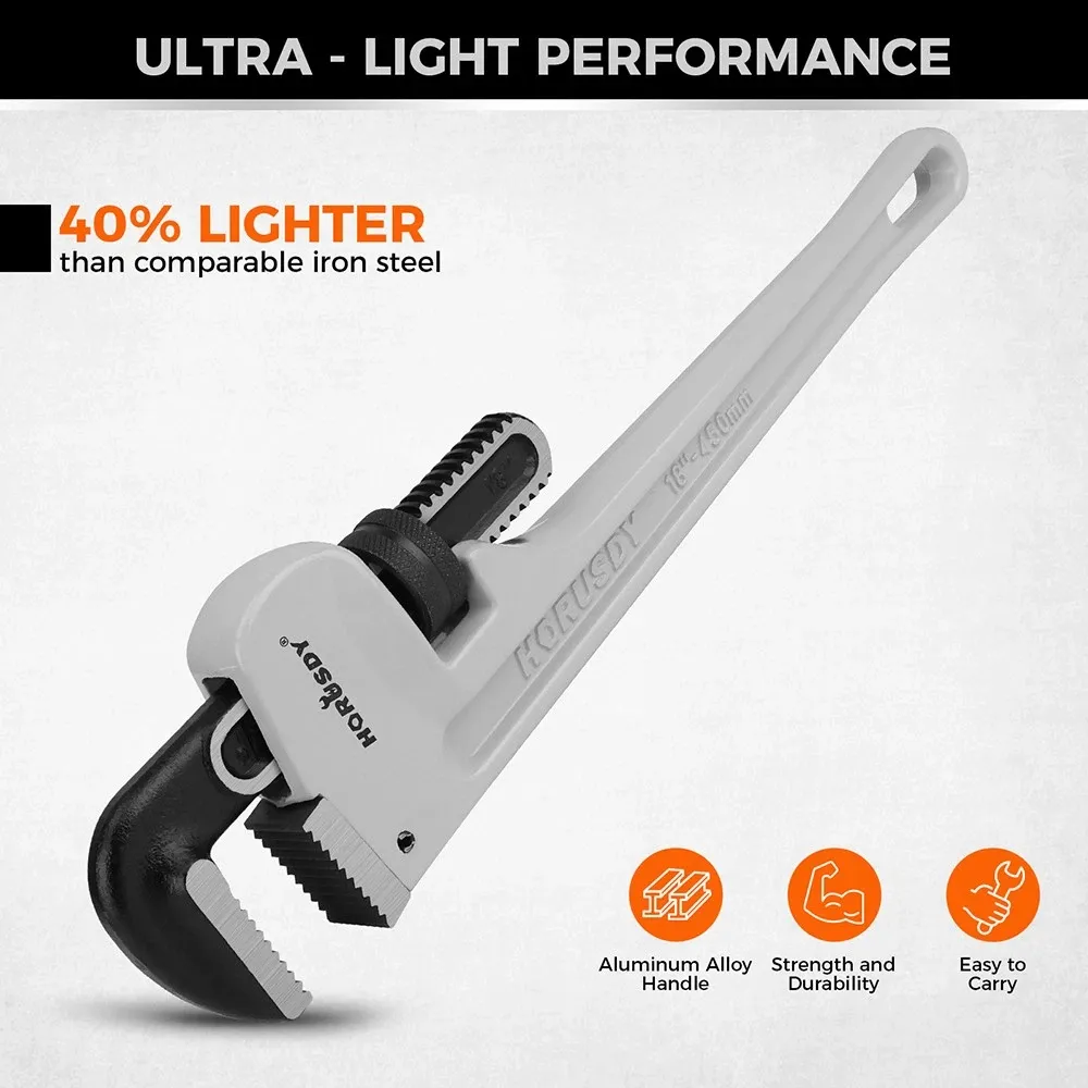 HORUSDY 3PCS Aluminum Straight Pipe Wrench Set 10" 14" 18" with Alloy Steel Jaws โ image 3