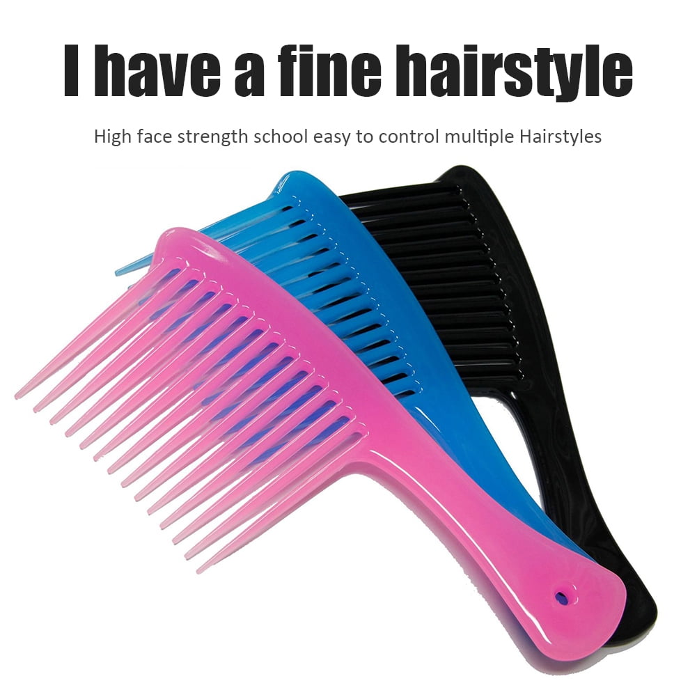 Large Wide Tooth Comb Handle Detangling Reduce Hair Loss Brush Tool (Black) Blue — image 3